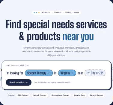 The Diverrx home page, with its search for services near you.